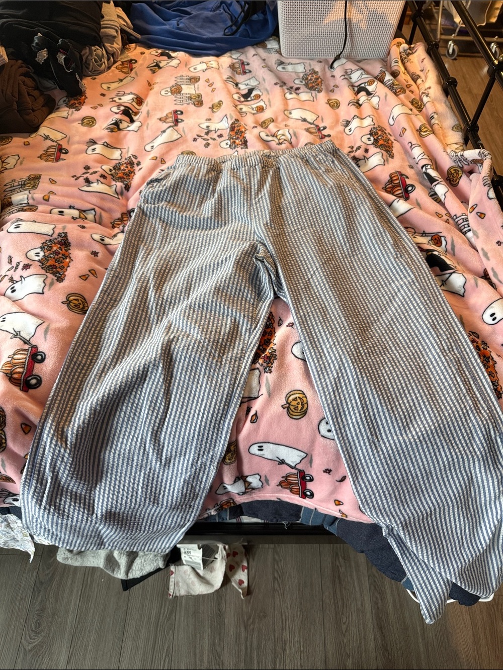 Striped Blue Bottoms with Elastic Waist